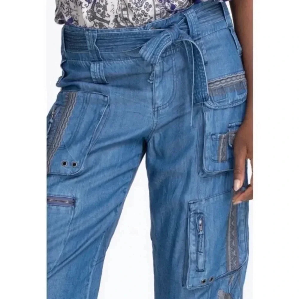 NWT Johnny Was Aventura baggy jeans, size 10. Cargo pockets and embroidery. - Picture 3 of 10